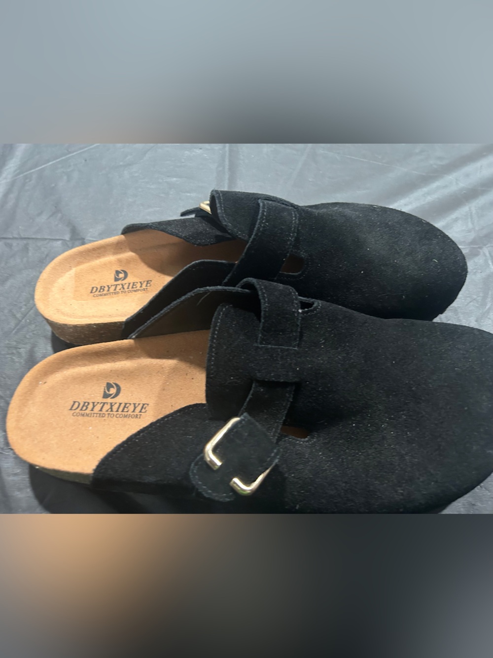 Women's Black Suede Slip-On Clogs with Buckle committed to comfort new